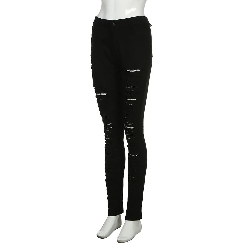 Black Ripped Jeans, Women's, Skinny Ripped Holes Jeans, Pants