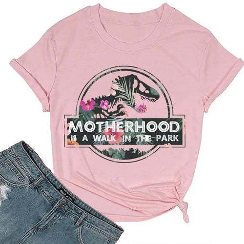 Women 100% Cotton T-Shirt Dinosaur Print T-Shirt Summer Short Sleeve