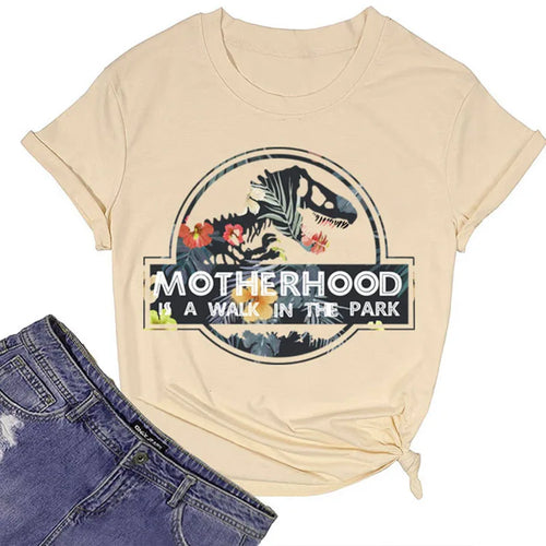 Women 100% Cotton T-Shirt Dinosaur Print T-Shirt Summer Short Sleeve