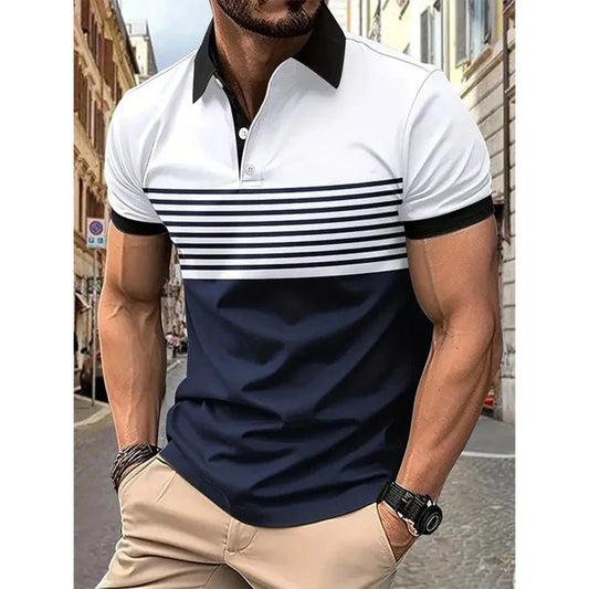 Men's Stripe Short Sleeve Polo Shirt