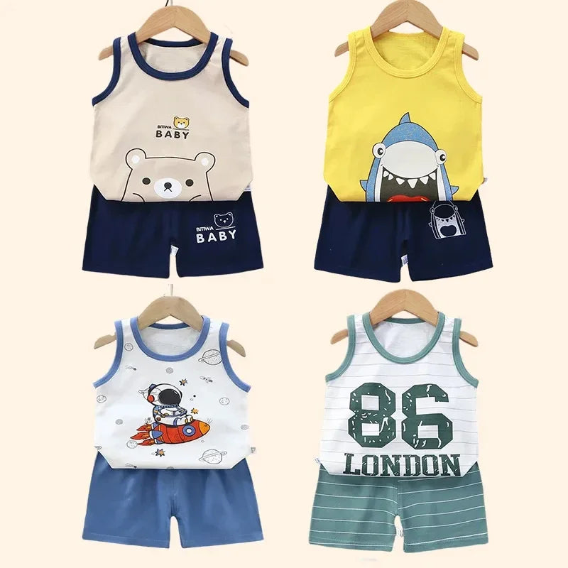 Children Sets Kids Clothes Boys Vest Suit  Summer Children's