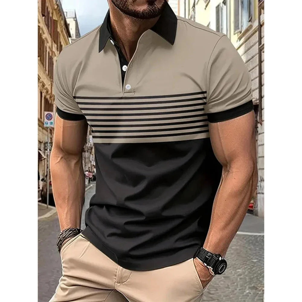 Men's Stripe Short Sleeve Polo Shirt