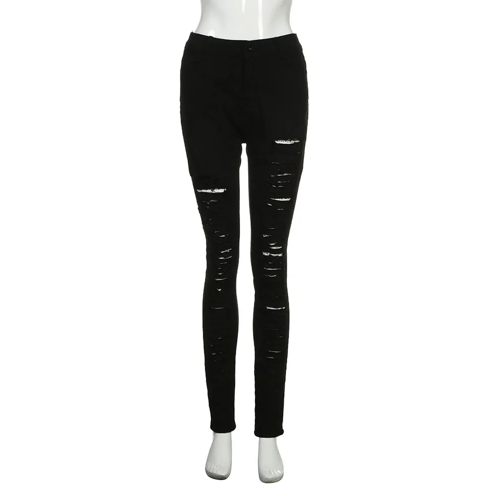 Black Ripped Jeans, Women's, Skinny Ripped Holes Jeans, Pants