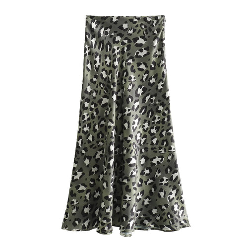 Women's Leopard, Satin Skirt, Maxi