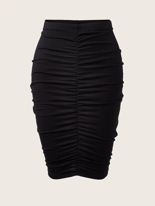 Elegant High Waist, Ruched Skirt with Back Vent for Women