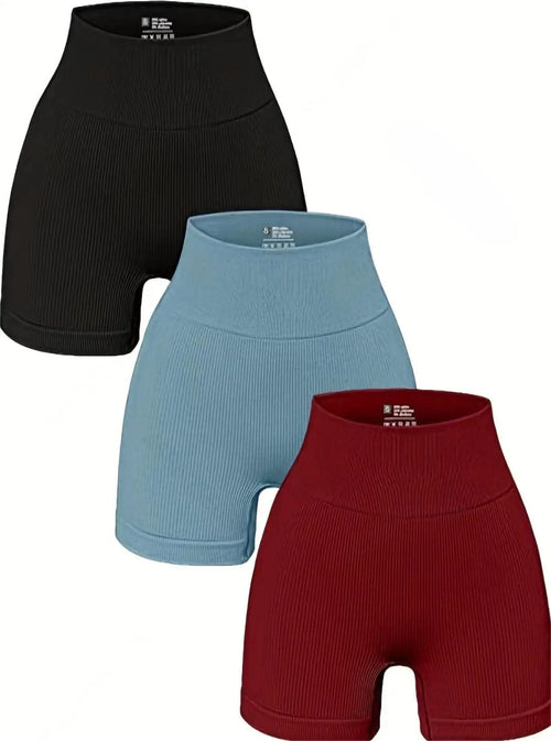 Women's Yoga Shorts. 3 Pack. Seamless High-Waisted. Sports Tights