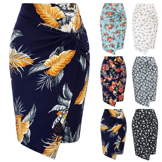 Women's Floral Print, Twisted Pencil Skirt