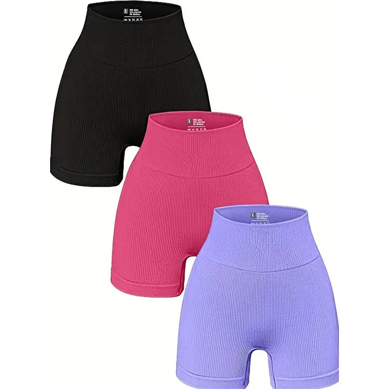 Women's Yoga Shorts. 3 Pack. Seamless High-Waisted. Sports Tights