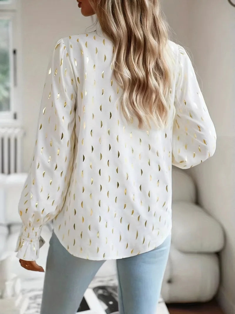 Women's Elegant Shirt, Gold Plated, Long Sleeved Top, Plus Size