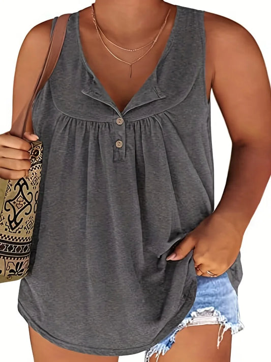 Plus Size 1XL-5XL Casual Tank Top Women's Plus Solid Ruched Round Neck