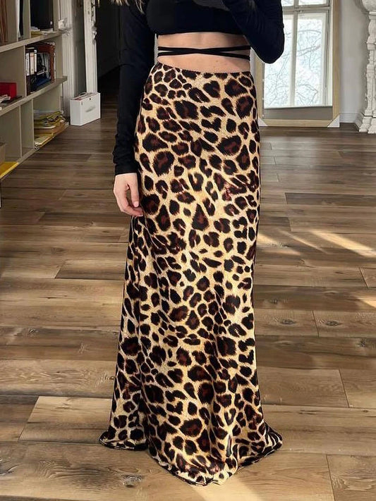 Women's Leopard, Satin Skirt, Maxi