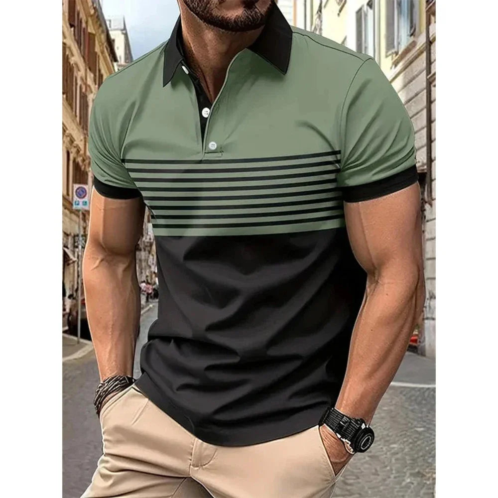 Men's Stripe Short Sleeve Polo Shirt