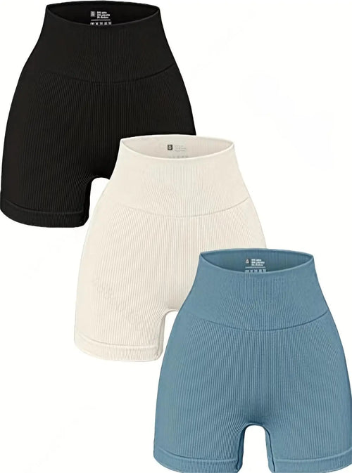 Women's Yoga Shorts. 3 Pack. Seamless High-Waisted. Sports Tights