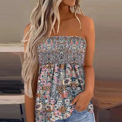 Plus Size Oversized Women Boho Boob Tube Tops Strapless T-Shirt Ladies