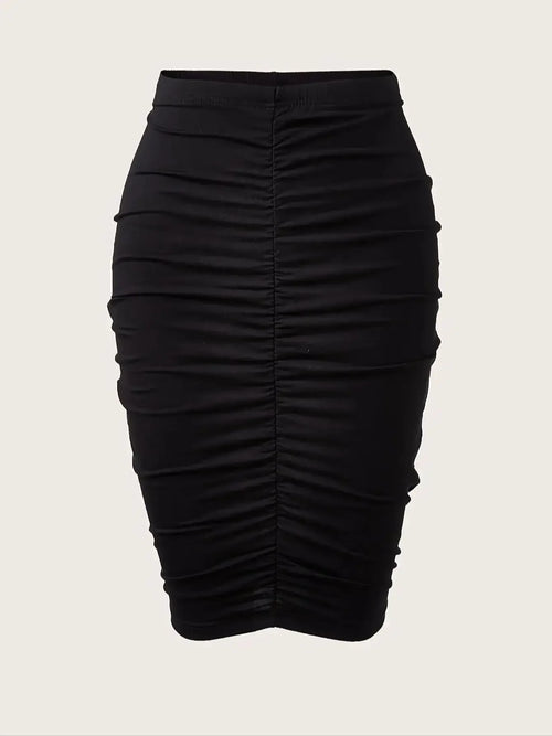 Elegant High Waist, Ruched Skirt with Back Vent for Women