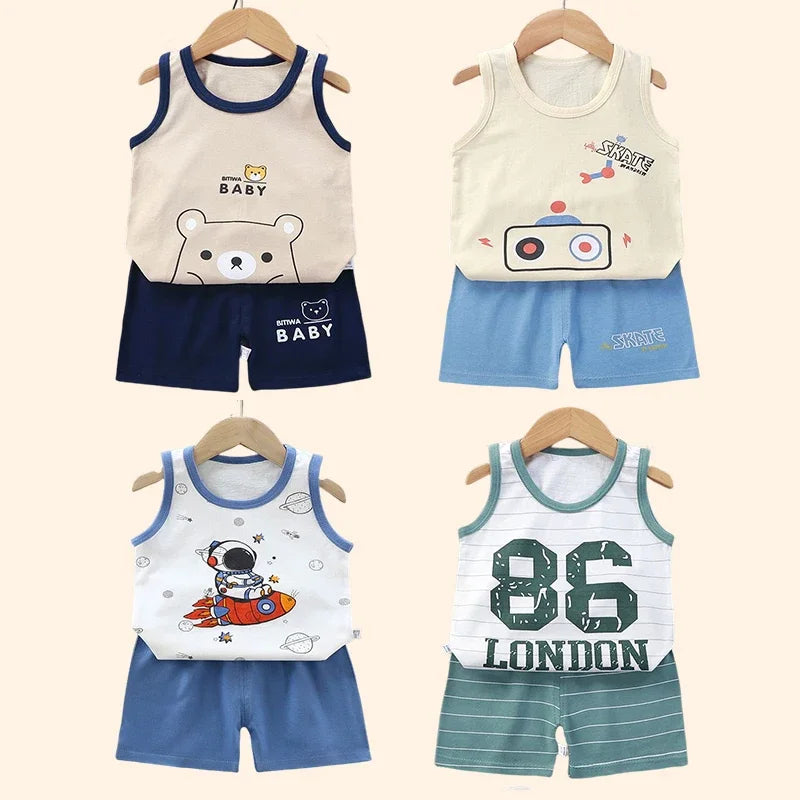 Children Sets Kids Clothes Boys Vest Suit  Summer Children's