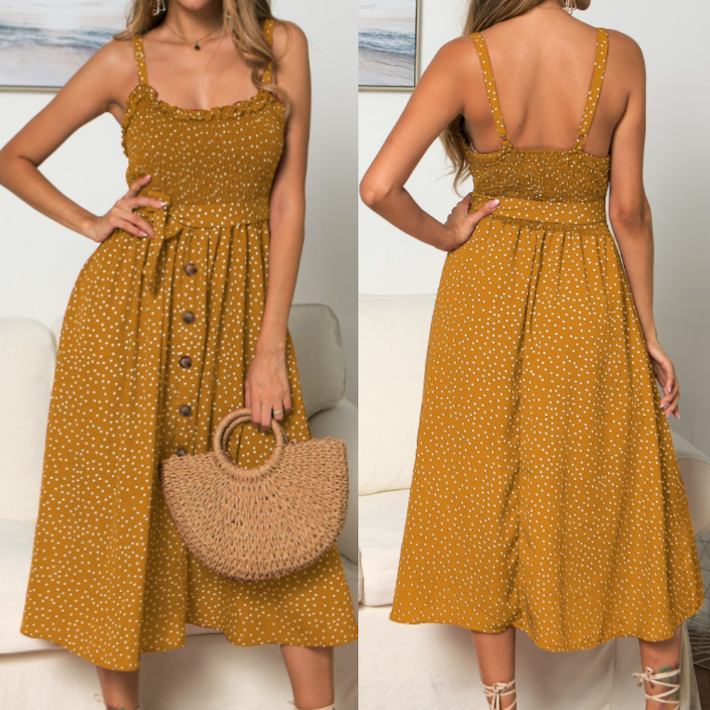 Women's Spaghetti Strap Polka Dot Maxi Dress