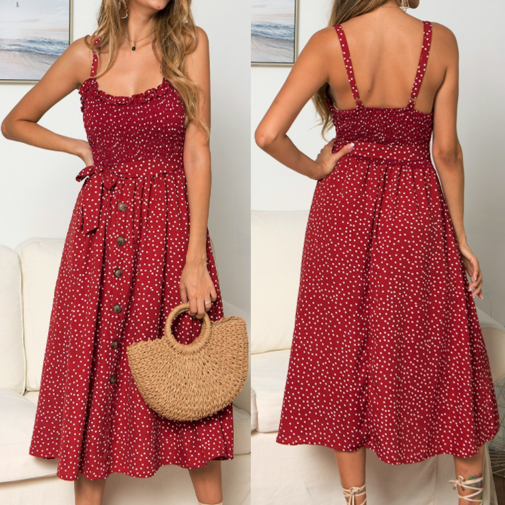 Women's Spaghetti Strap Polka Dot Maxi Dress