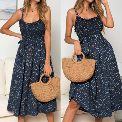 Women's Spaghetti Strap Polka Dot Maxi Dress