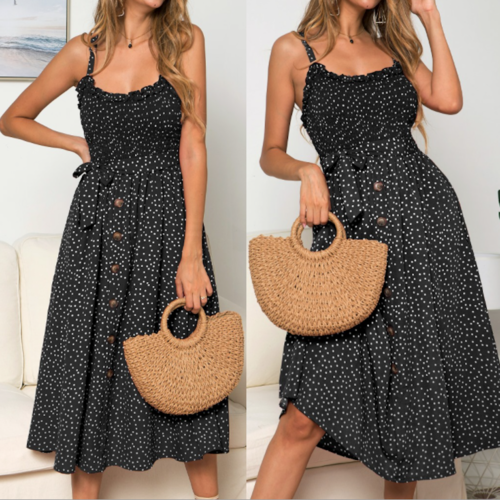 Women's Spaghetti Strap Polka Dot Maxi Dress