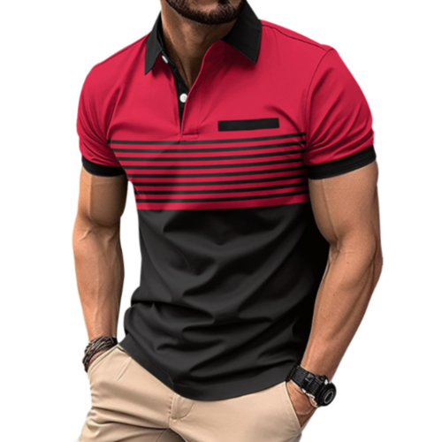 Men's Stripe Short Sleeve Polo Shirt