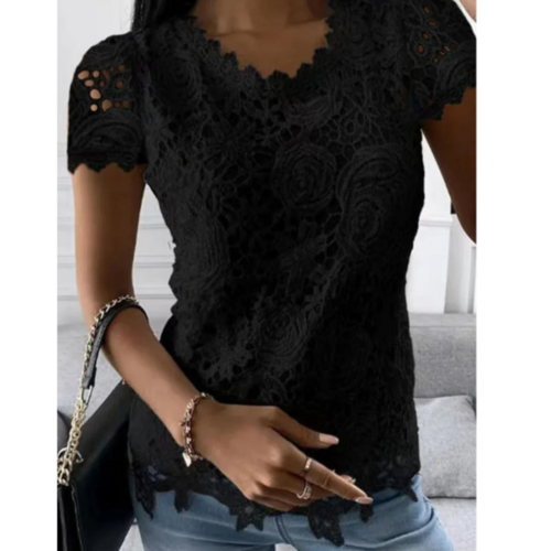 Women's Flower Lace Short Sleeve Top