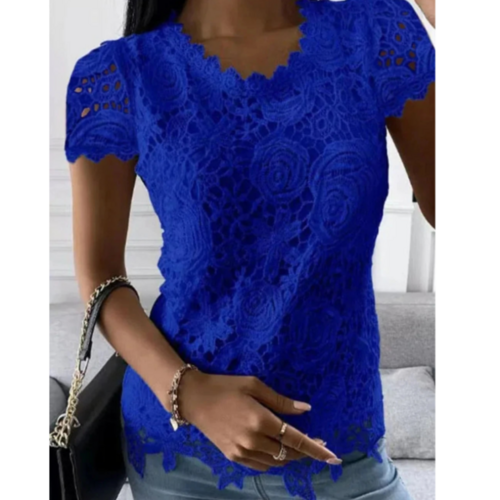 Women's Flower Lace Short Sleeve Top