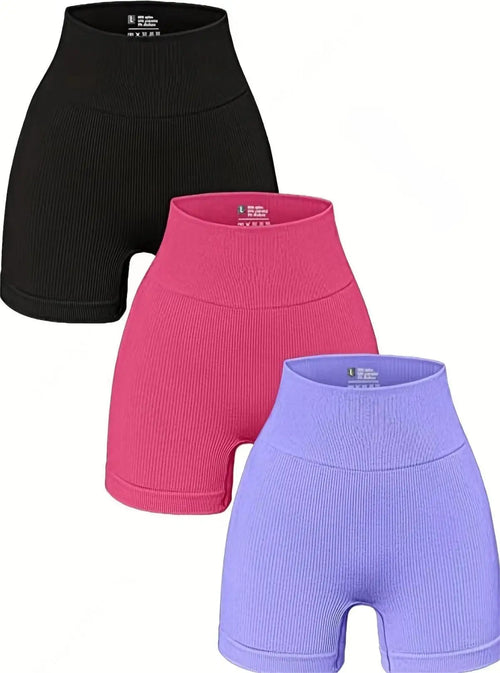 Women's Yoga Shorts. 3 Pack. Seamless High-Waisted. Sports Tights