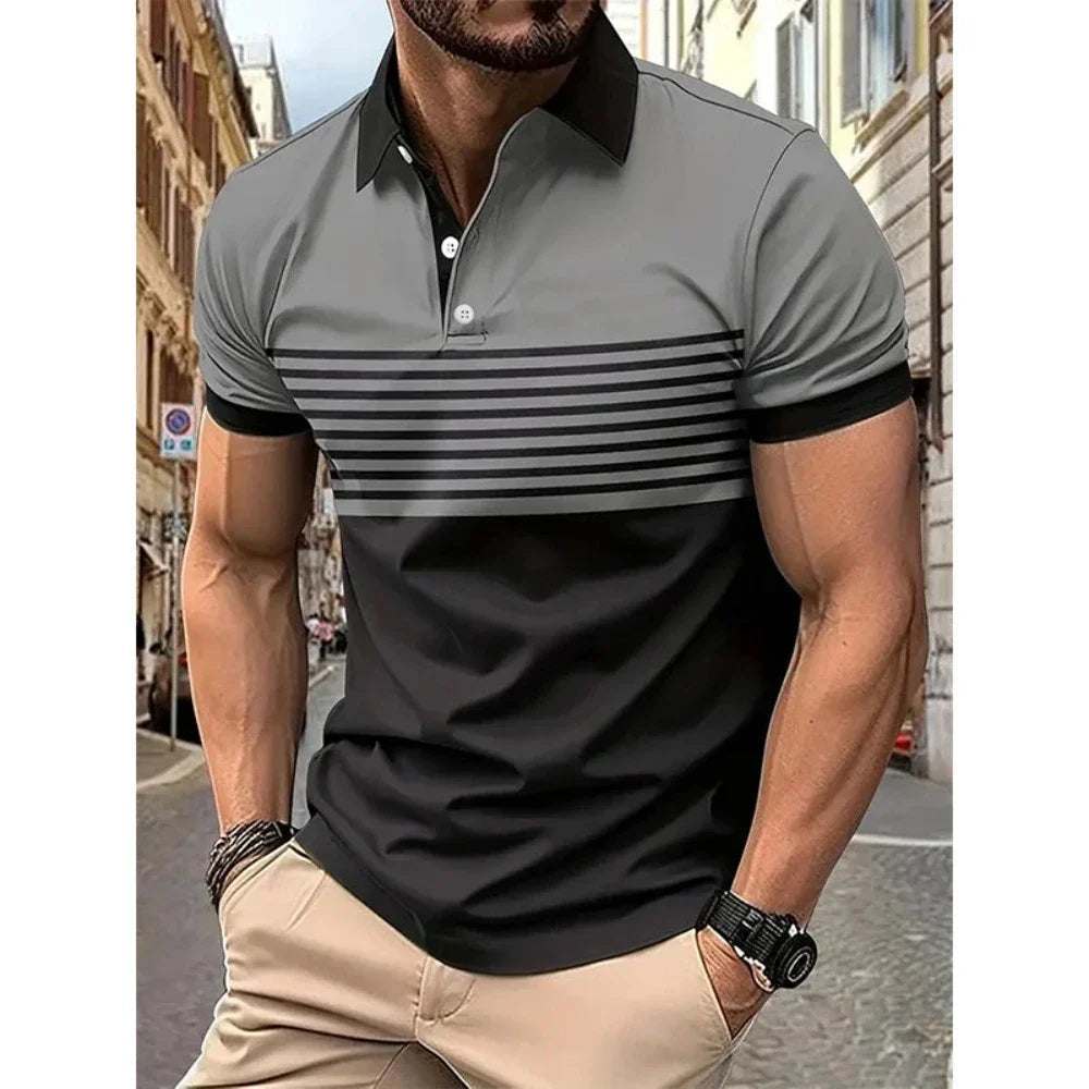 Men's Stripe Short Sleeve Polo Shirt