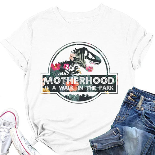 Women 100% Cotton T-Shirt Dinosaur Print T-Shirt Summer Short Sleeve