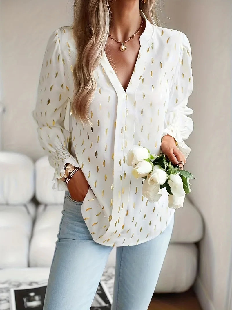 Women's Elegant Shirt, Gold Plated, Long Sleeved Top, Plus Size