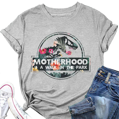 Women 100% Cotton T-Shirt Dinosaur Print T-Shirt Summer Short Sleeve