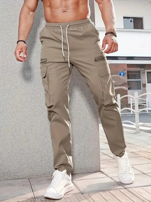 Men Side Pockets Cargo Harem Pants Zipper