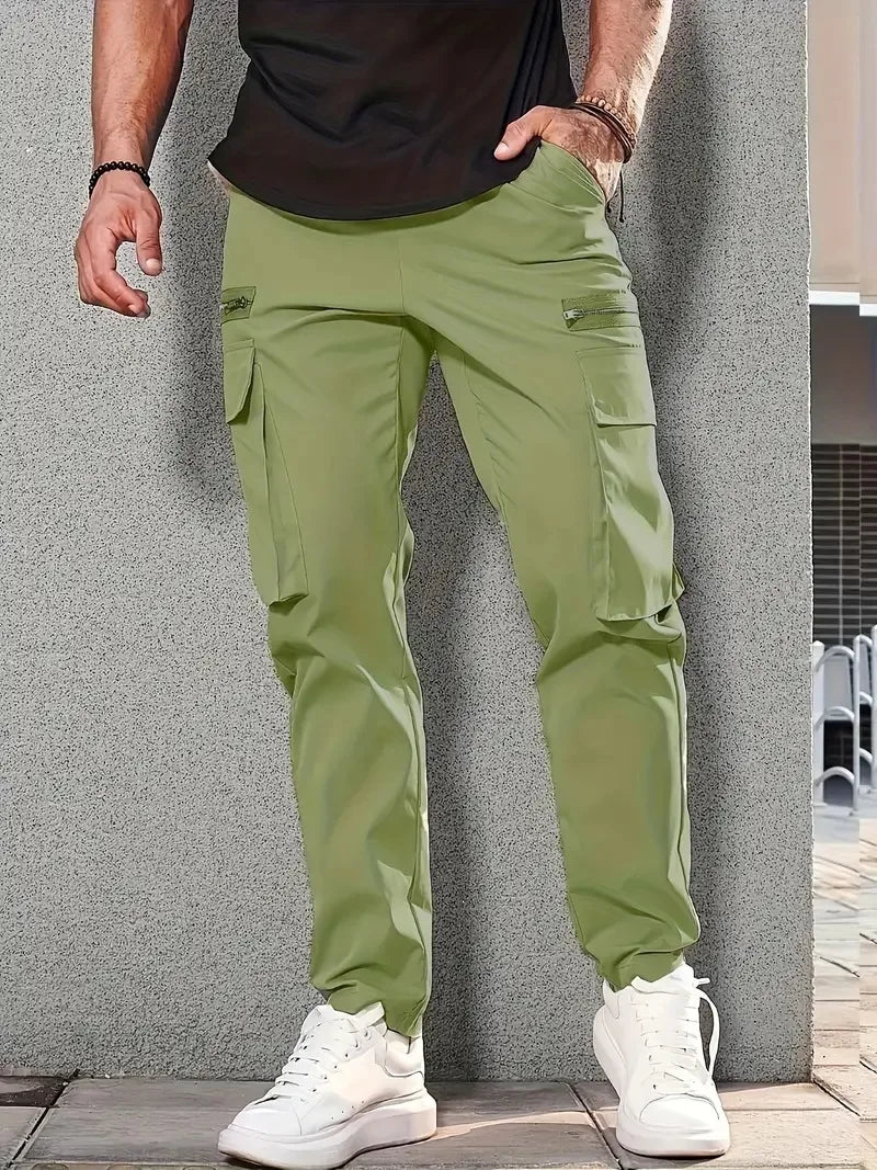 Men Side Pockets Cargo Harem Pants Zipper