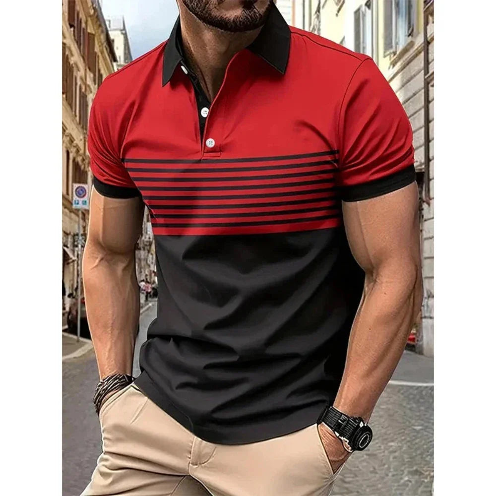 Men's Stripe Short Sleeve Polo Shirt