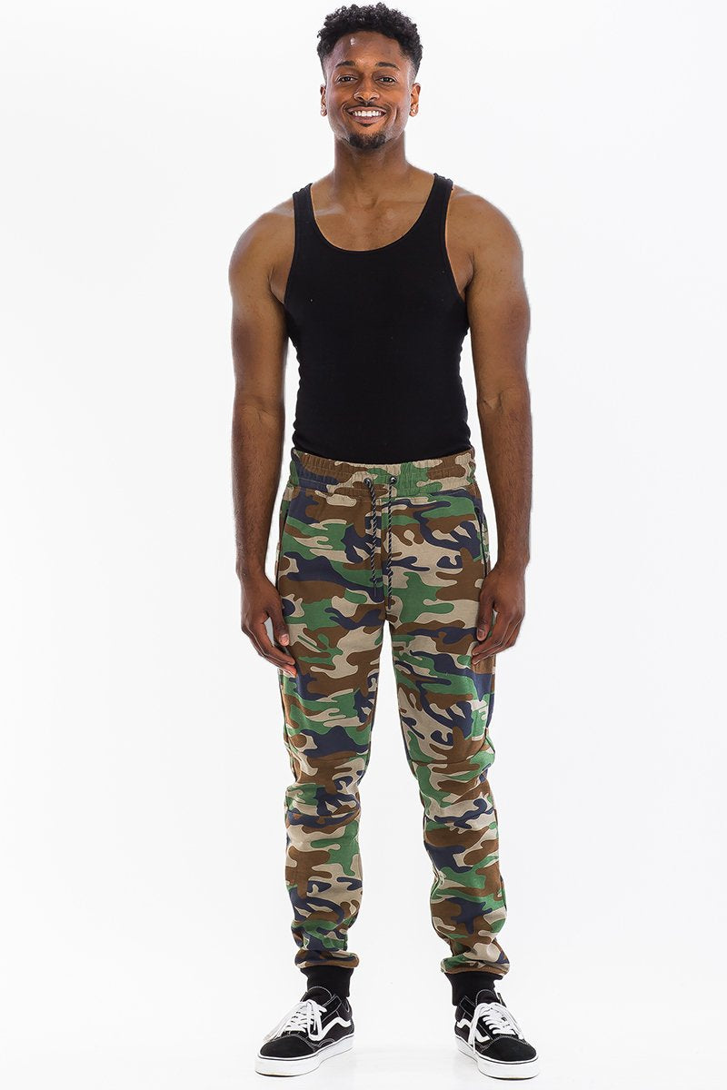 Men's Camouflage Drawstring Sweatpants. Fitted Ankle - Cotton