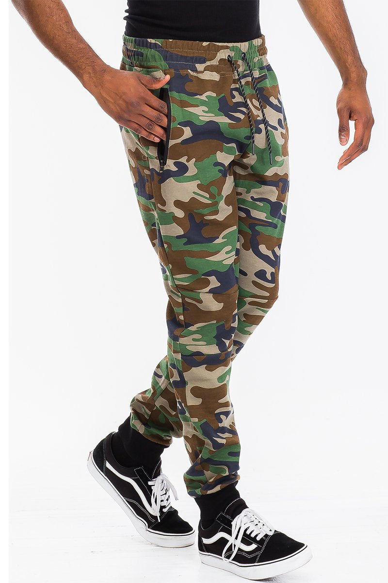 Men's Camouflage Drawstring Sweatpants. Fitted Ankle - Cotton